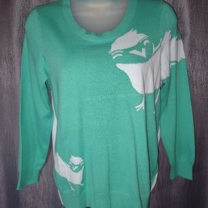Anthropologie HWR bird knit sweater teal